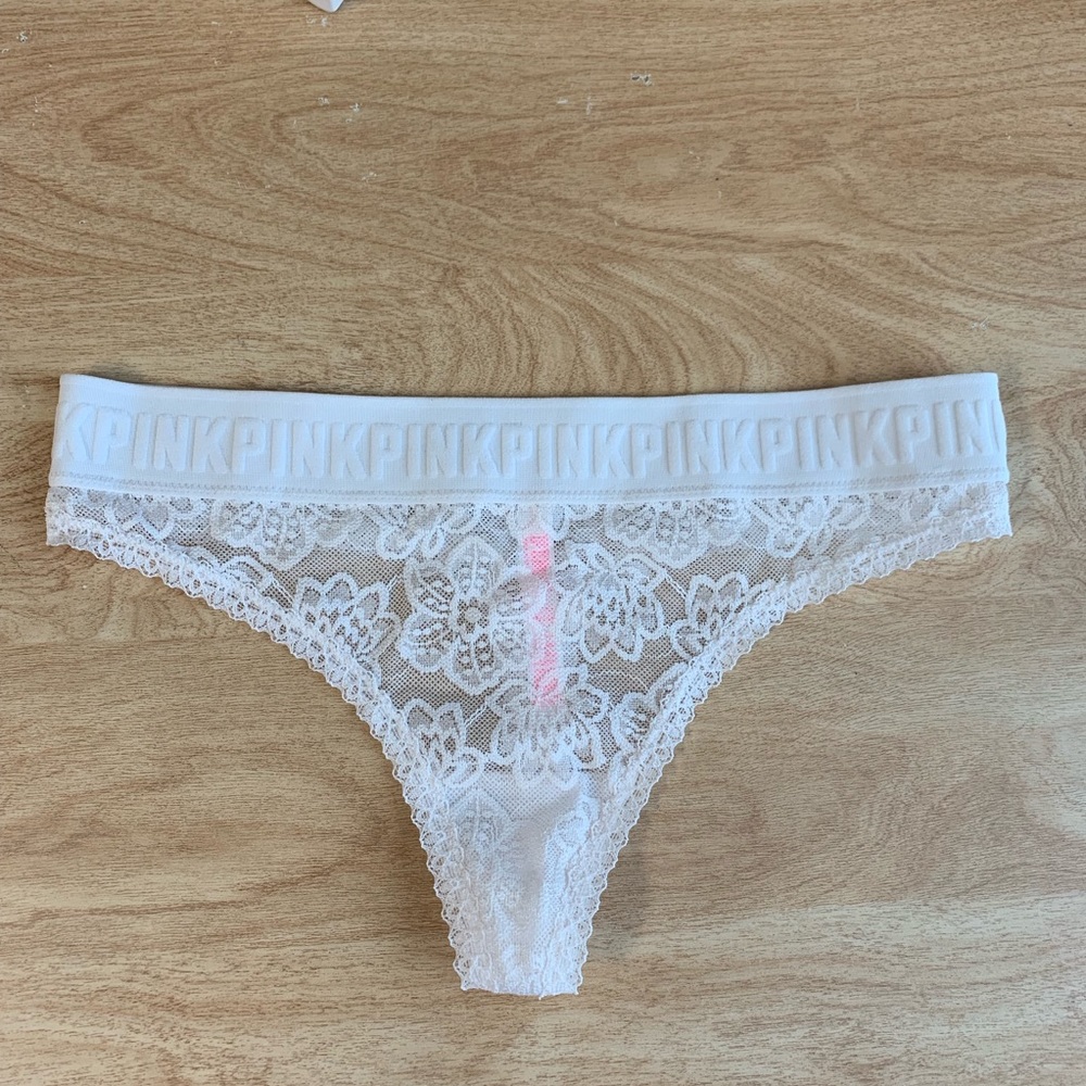 Pink S white lace underwear